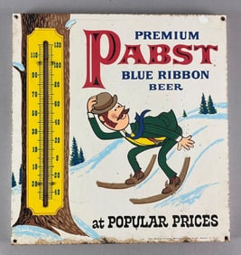 Pabst Blue Ribbon Beer Skiing Metal Advertising Thermometer