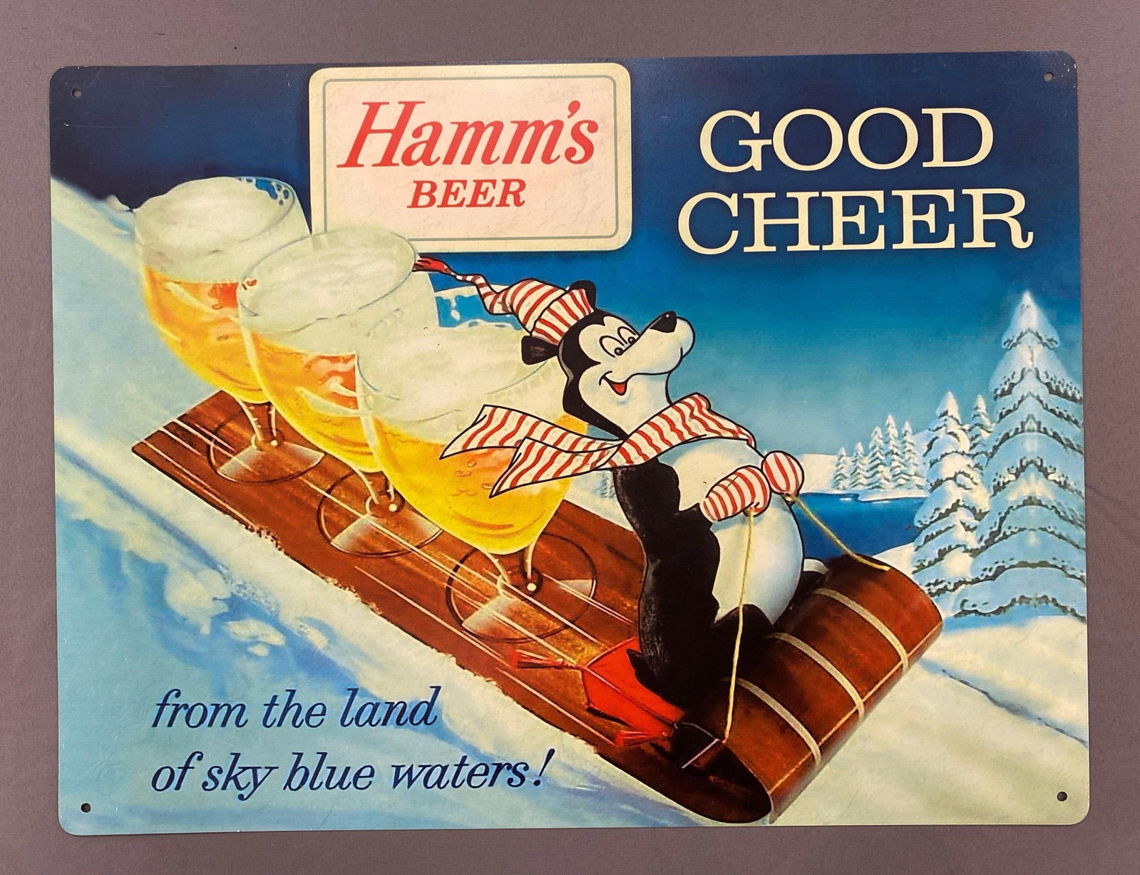 Reproduction Hamm’s Beer Metal Advertising Sign: measures 24” H x 18” W