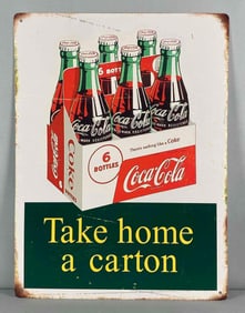 Reproduction Coca-Cola Take Home a Carton Metal Advertising Sign
