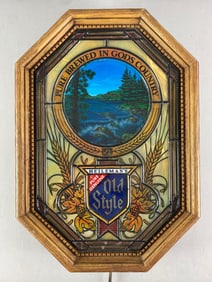 1962 Heilemans Old Style Beer Stained Glass Light Up Ripple Advertising Sign