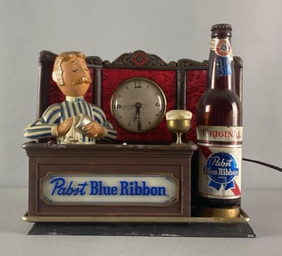 Pabst Blue Ribbon Bartender Light Up Advertising Clock Display