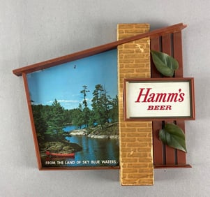 Hamm's Beer Scenic Cabin Plastic Advertising Sign