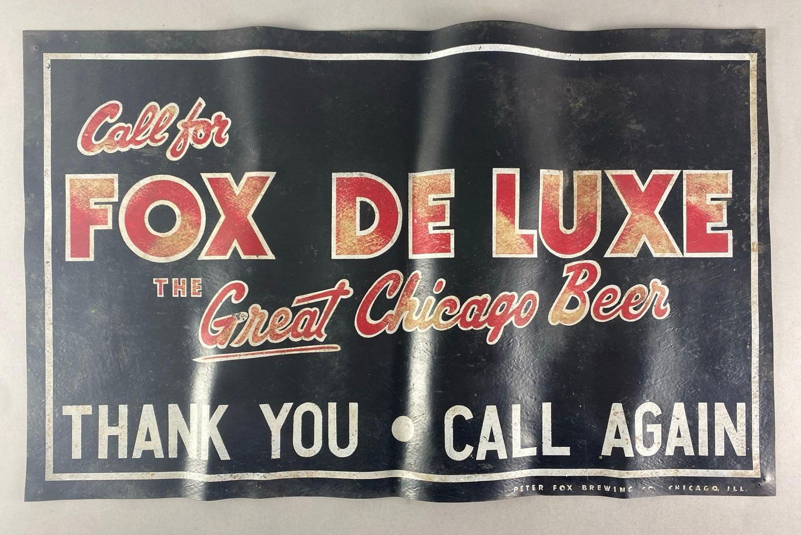 Call For Fox DeLuxe Beer Rubber Advertising Double-Sided Sign (1 of 2)