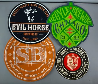 Group of 4 Illinois Breweries Embossed Metal Advertising Signs