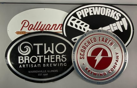 Group of 4 Illinois Breweries Embossed Metal Advertising Signs