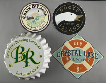 Group of 4 Breweries Embossed Metal Advertising Signs