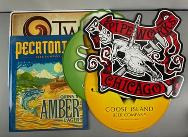 Group of 5 Breweries Embossed Metal Advertising Signs