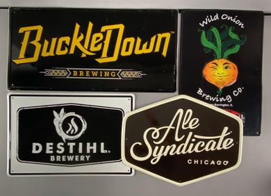 Group of 4 Breweries Embossed Metal Advertising Signs