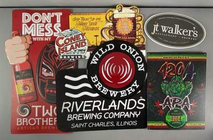 Group of 6 Breweries Embossed Metal Advertising Signs