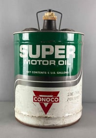 Conoco Super Motor Oil 5 Gal Advertising Metal Can