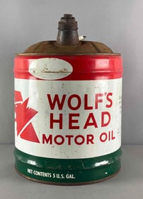 Wolfs Head Motor Oil 5 Gal Advertising Can