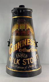 Vintage Repainted Guinness Milk Stout Metal Advertising Milk Can: NO IN HOUSE SHIPPING AVAILABLE, THIRD PARTY SHIPPING RECOMMENDED, Large rust holes on back side, measures 34” H x 18” W x 18” D