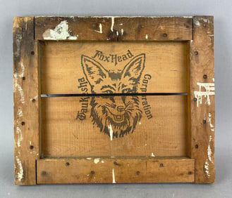 Vintage Fox Head Wood Crate Advertising Sign