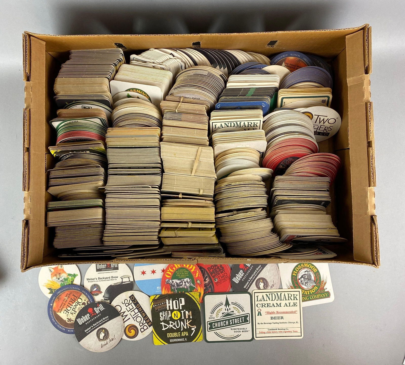 Large Group of Assorted Advertising Beer Coasters: Includes brands o’gradys, Flosmoor station and more. Box measures H8 x W23 x D16 inches