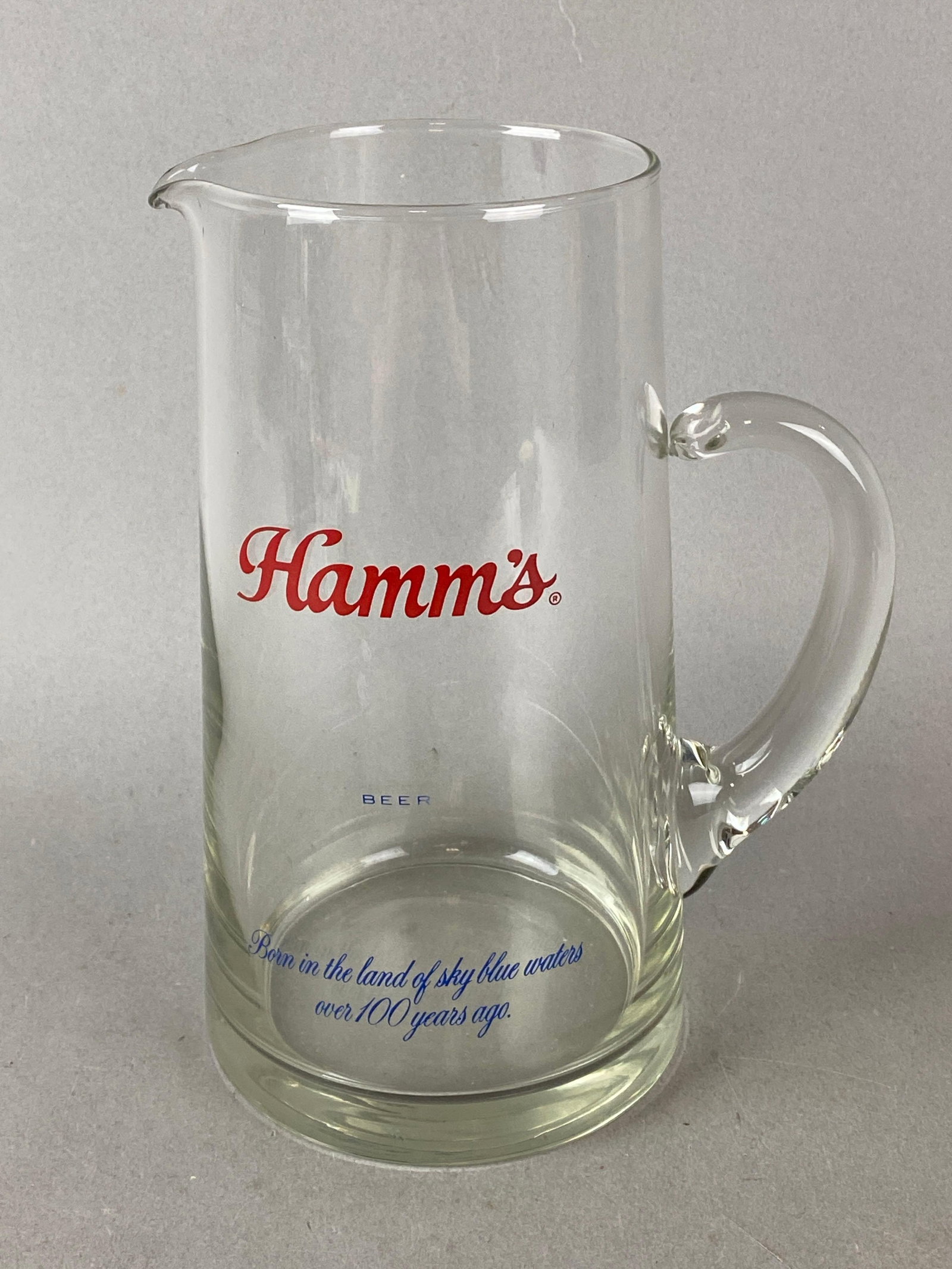 Hamms Premium Advertising Crystal Beer Pitcher: Could use a good cleaning. Measures H 9 x W 7 x D 5 inches.