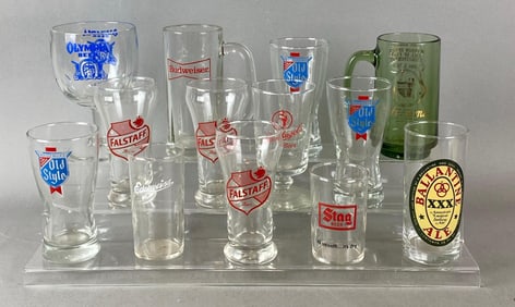 Group of Assorted Advertising Beer Glasses