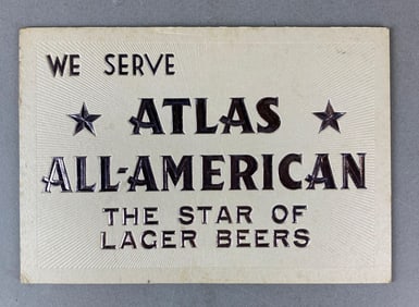 Vintage Atlas All American Advertising Easel Back Beer Sign