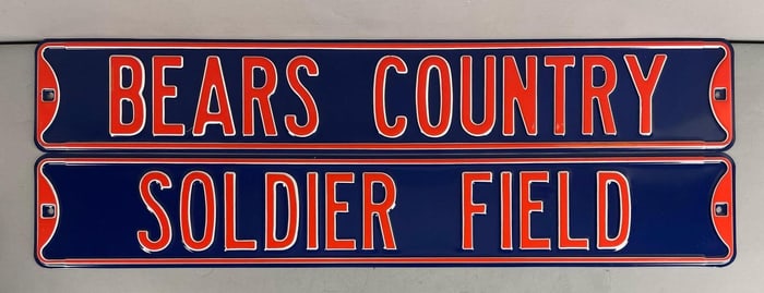 Group of 2 Chicago Bears Street Metal Embossed Signs