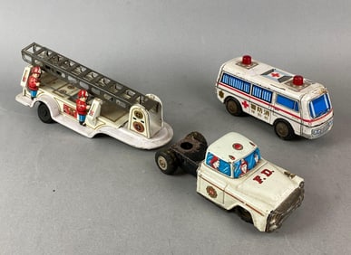 Group of 2 Vintage Tin Litho Vehicles