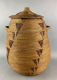 Antique Woven Coiled Basket with Lid