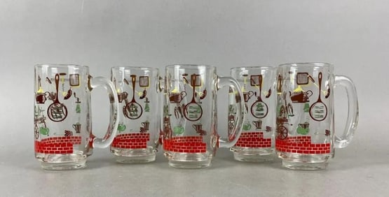 Group of 5 Vintage Hazel-Atlas Beer Mugs