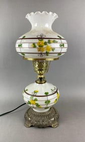White Glass With Floral Motif Lamp