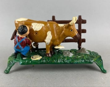 Book of Knowledge Milking Cow Cast Iron Bank