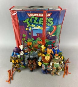 Group of 12 Playmate Toys Ninja Turtle Action Figures and Carrying Case