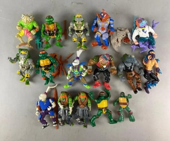 Group of 16 Playmate Toys Ninja Turtle Action Figures and Carrying Case