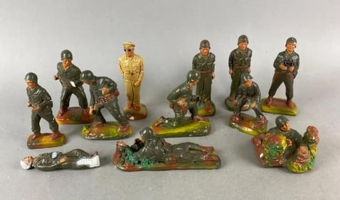 Group of 12 Vintage 1950 J H Miller Chalkware Soldiers