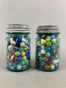 Group of 2 Jars of Glass Marbles