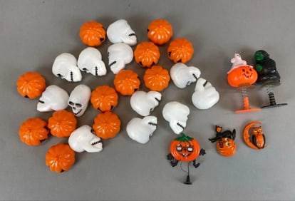 Group of Vintage Halloween Cake Toppers and More