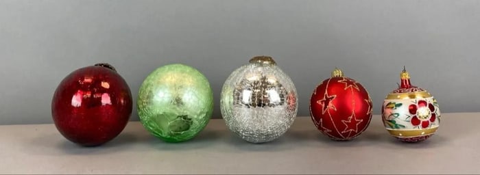 Group of 5 Glass Christmas Tree Ornaments