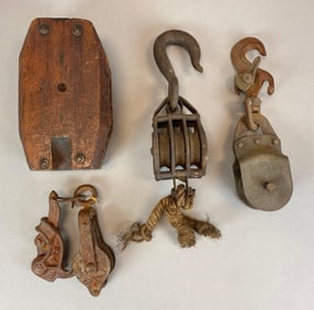 Group of Vintage Block Pulley Parts