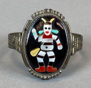 Beverly Etsate Signed Silver Zuni Inlay Cuff Bracelet