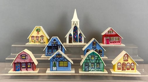 Group of Vintage Christmas Alpine Village Light Up Houses
