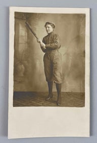 Female Baseball Player Real Photo Postcard