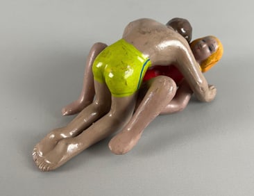 Vintage Beach Couple Pottery Sculpture