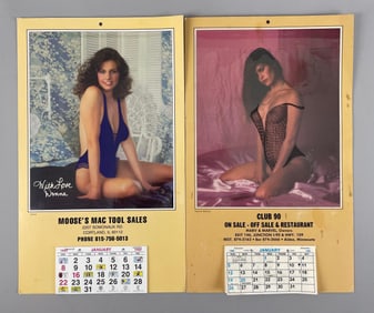Group of 2 1980s Nude Woman Advertising Calendars
