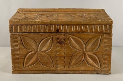 Vintage Carved Pine Box with Lid