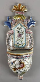 Portuguese Hand-Painted Ceramic Holy Water Font