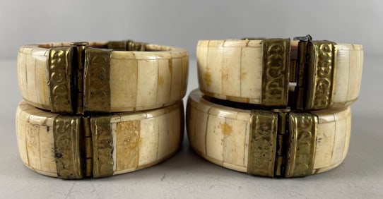 Group of Bone / Wood Hinged Bracelets
