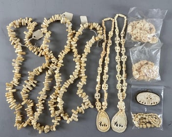 Group of Nigerian Carved Bone Necklaces and More
