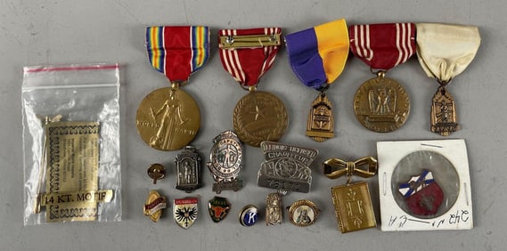 Group of Vintage Medals, Pins and More