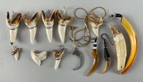 Group of Shark Tooth Pendants and More