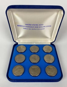 Group of 9 US Mint Susan B Anthony One Dollar Coins