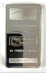 NTR Metals 10 oz .999 Fine Silver Ingot/ Bar