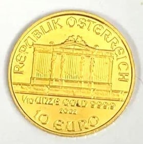 2002 Republik Osterreich 10 Euro Philharmonic 1/10oz .999 Fine Gold Coin