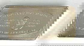 1974 The Franklin Mint 1000 Grain 2 oz .925 Sterling Silver Ingot/ Bar: No 18. Rapids Bank and Trust Co. Alexandria, Louisiana.