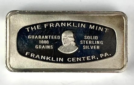 1974 The Franklin Mint 1000 Grain 2 oz .925 Sterling Silver Ingot/ Bar